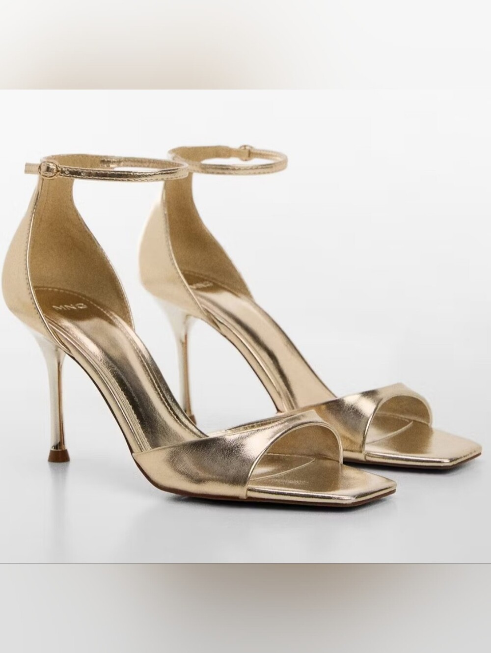 Mango Metallic Gold Ankle-Strap Stiletto Sandal